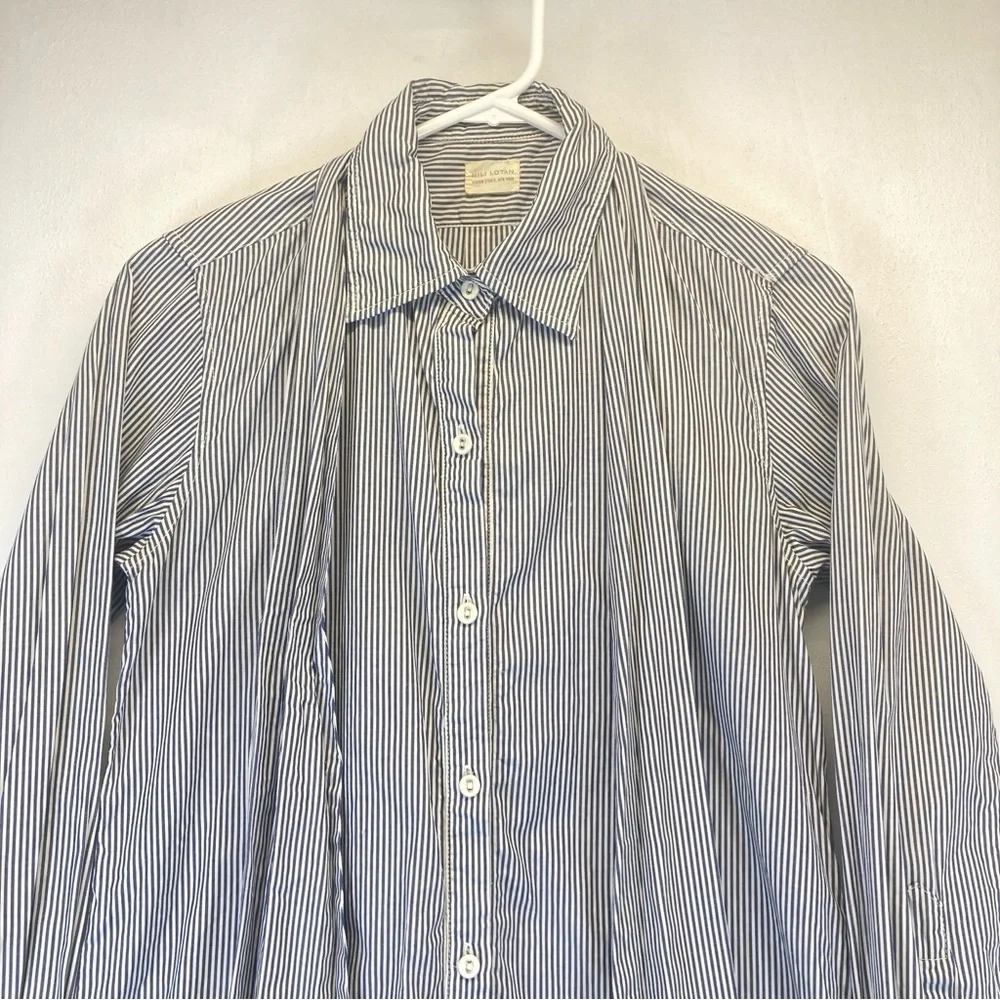 Nili Lotan Shirt Dress Blue White Striped Button Down Front XS long Sleeve - Picture 2 of 16